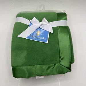 Tiddliwinks Solid Forest Green Satin Trim Soft 40"x30" Baby Blanket New W Tag